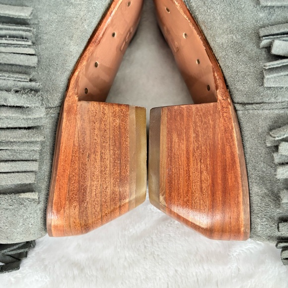 FRYE Steel Blue Suede Sacha Fringe Leather Western Bootie--NEW--7.5 - Picture 11 of 16